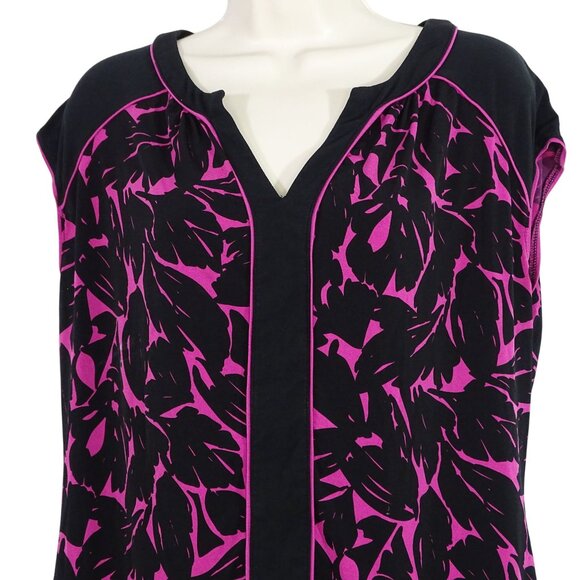 Worthington Black Purple Floral Print Top Women Size L Side Slits Work Casual - Picture 2 of 9